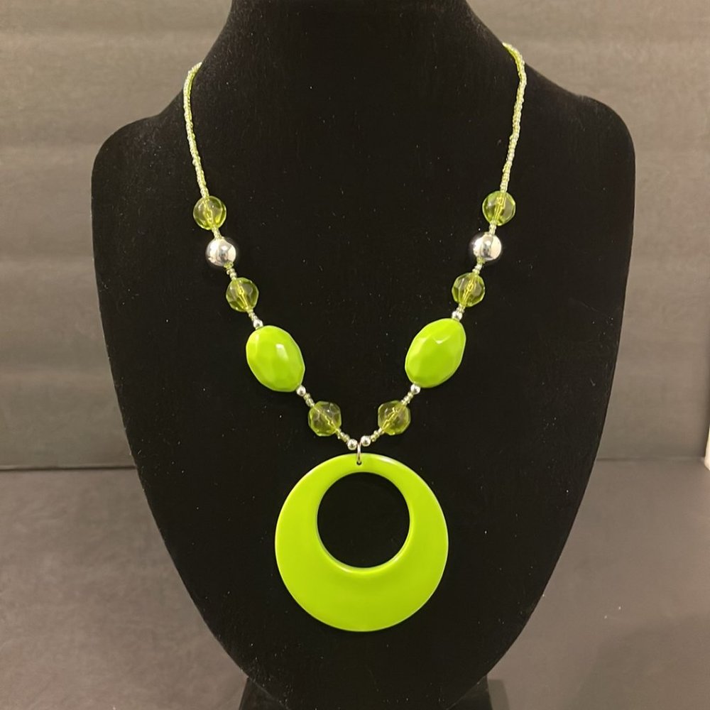 Light Green Beaded Necklace with Circle Cutout